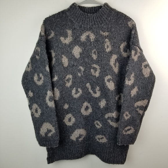 Oversized Mock Neck Leopard Print Sweater Tunic main image 0